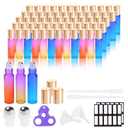 PrettyCare 60 Pack, 10 ml Essential Oil Roller Bottles with Stainless Steel Roller Ball - Bulk Refillable Leak-proof Empty Thick Rainbow Glass Roll on Bottles with Metal Caps for Travel, Perfume
