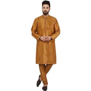 SKAVIJ Men Art Silk Kurta Pyjama Party Wedding Regular Ethinic Wear Indian Dress Set (Medium, Brown)