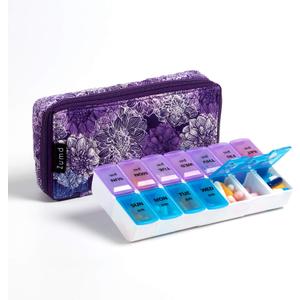 Weekly Pill Organizer 2 Times a Day, Zumd Pill Box 7 Day with Cute Quilted Fabric Zipper Case, Travel Pill Case Am Pm for Vitamin Medicine Organizer