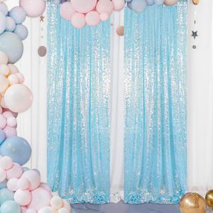 ShinyBeauty Aqua Backdrop Curtains Sequin Curtains 2 Panels 2FTx8FT Sequin Photo Backdrops Glitter Fabric Backdrop Aqua Blue Backdrops Wedding Birthday Parties Backgrounds（Iridescent Aqua）