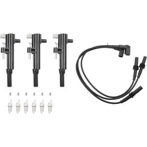 Set of 3 UF640 Ignition Coils Pack And 4504 Iridium Spark Plugs With 27738 Wire Set Compatible With 2009-2012 Dodge Durango Dakota Jeep Grand Cherokee Liberty Ram 1500 V6 3.7L