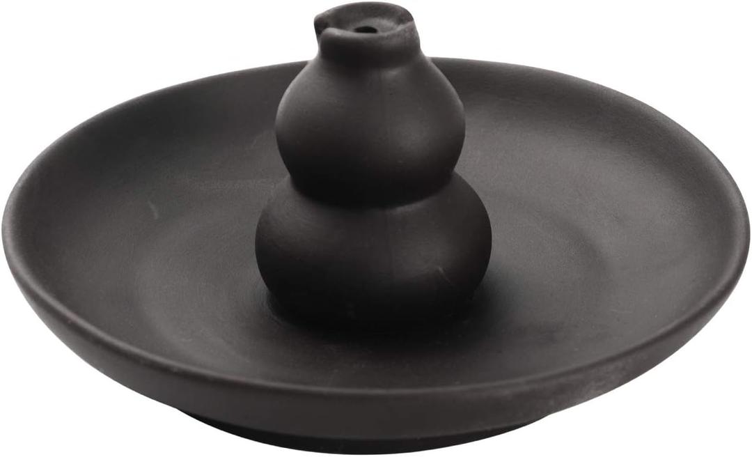 Black Glazed Ceramic Incense Burner, Bottle Gourd Shaped Incense Holder