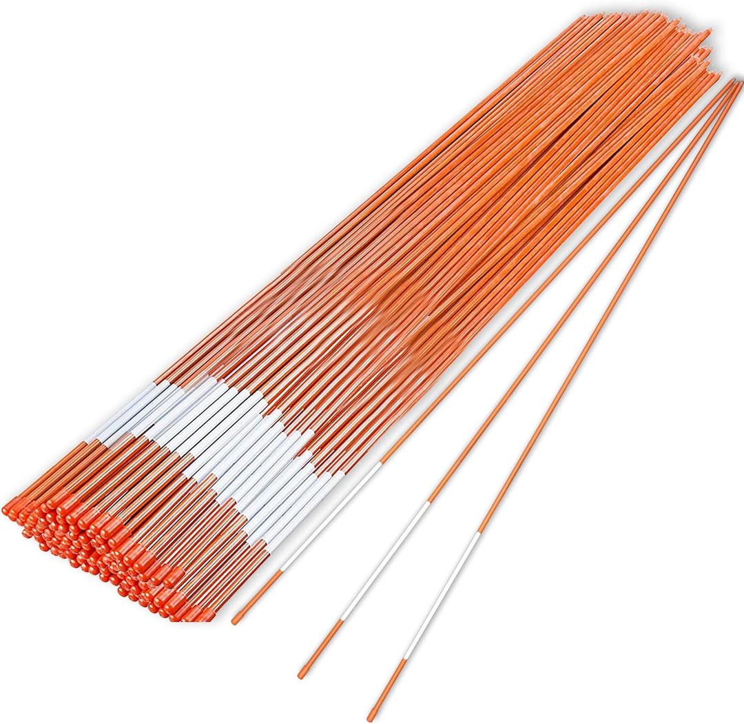 Hourleey 100 Pack 48" Reflective Driveway Markers, 5/16 Inch Dia Snow Stakes with Fiberglass Pole & Hammer Cap, Visibility Safety Markers Reflective Strip for Snow Plowing and Landscape