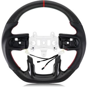 Real Carbon Fiber Steering Wheel D-shaped With Heating functionNappa Perforated Leather Flat-bottom Steering Wheel For Dodge RAM 1500 TRX 2021-2024 -With Paddle Holes