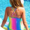 Girls Swimsuit Sleeveless Bathing Suits Back Cutout Summer Swimwear with Removable Chest pad 6-14 Years