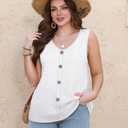 WIHOLL Womens Tank Tops Loose Casual Summer Tops Eyelet V Neck Basic Sleeveless Shirts Trendy 2026 (White, M)