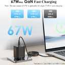 Minthouz 67W GaN Charger, 3-Port Fast Charging Power Adapter with Type-C & USB-A, for iPhone 17/16/15, iPad Pro, MacBook Air/Pro, Galaxy S25/S24, Google Pixel, Compact Travel Charger with 3.9FT Cable