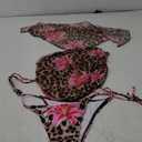 MakeMeChic Women's 3 Piece Leopard Print Floral Halter Triangle Tie Back Ruffle Bikini Set with Cover Up Skirt, Medium