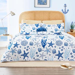 Love's cabin Twin Quilt Bedding Set Coastal White Bedspreads - Soft Bed Summer Beach Nautical Quilt Lightweight Bedspread- Reversible Bedding Coverlet for All Season - 2 Piece (1 Quilt, 1 Pillow Sham) (Twin (68"x86"))
