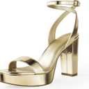 Ankis Platform Heels for Women 4 Inches Chunky Heels Sandals for Women Comfy Open Toe Block Heeled Sandals Nude White Silver Gold Black Ankle Strappy Heels 7.5
