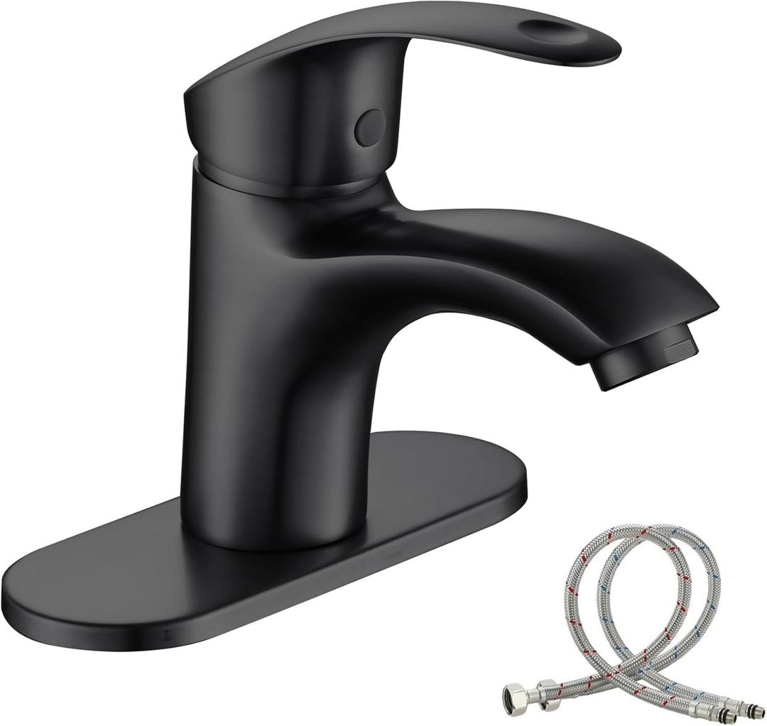 BELZ Single Handle Bathroom Faucet, One Hole Brass Bathroom Vanity Sink Faucets with Deck Plate, Suitable for 1 or 3 Holes, Matte Black