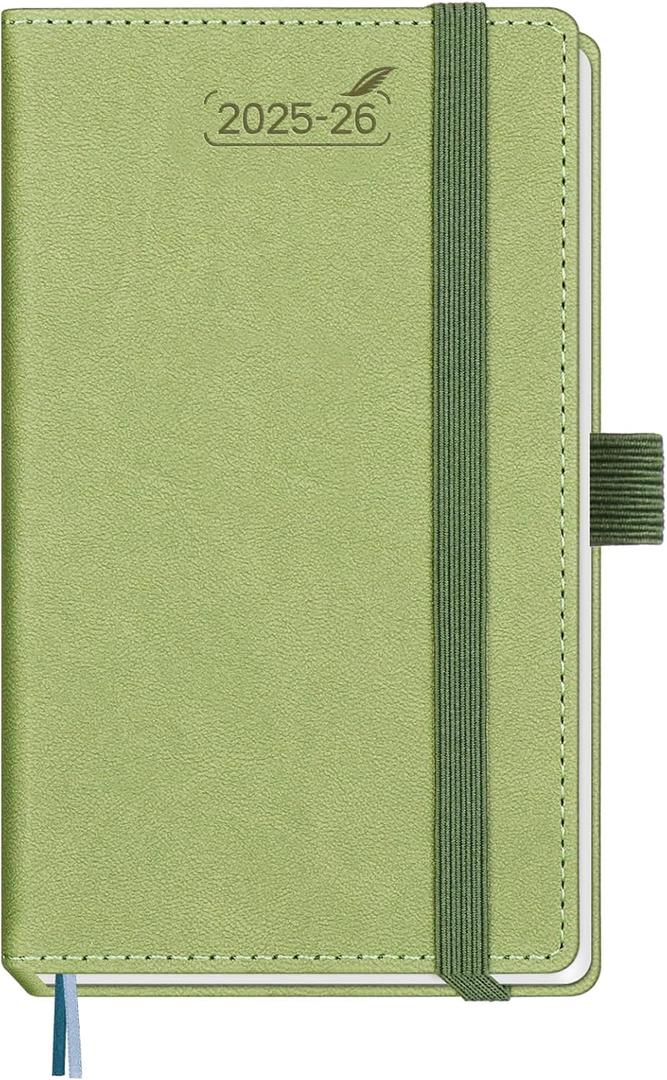 BEZEND Pocket Planner 2025-2026 Weekly and Monthly, 3.5" x 6" Academic Planner (Jul 25-Dec 26) 18-Month Mid-Year Calendar Book, Storage Pocket, Pen Holder, PU Leather Hardcover - Kiwi