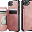 Vinich for iPhone 17e / 16e Wallet Case with Card Holder, RFID Blocking Credit Slots Kickstand Shockproof Phone Cover Fit for iPhone 16e & 17e 6.1" Rose Pink
