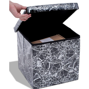 Dawhud Direct Footstool with Storage - Elegant Black Marble Look, 15x15x15 inches - Space-Saving Ottomans with Storage and Extra Seating - Ideal for Clothes, Living Room, Bedroom, Dorm