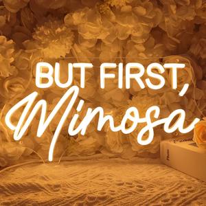 SYLHOME But First Mimosa Led Neon Light Sign Bar Shop Bedroom Wall Sign Decor Wedding Birthday Graduation Baby Bridal Shower Party Banner Backdrop USB 15.75"X8.5"