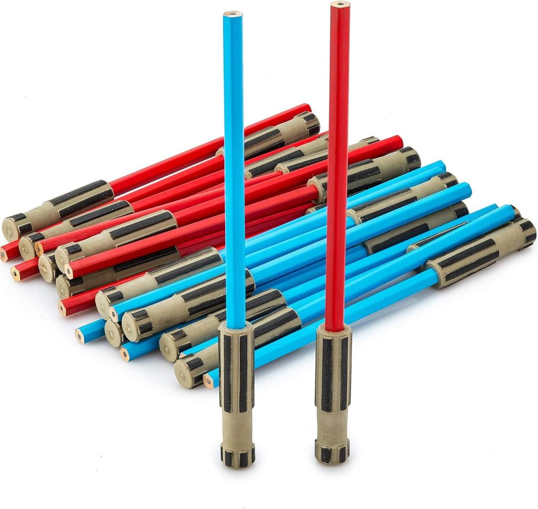 L LIFETIME Light Saber Pencils Party Favors 24 Pack Blue & Red Pencils with 3D Eraser Tops Star Fan Goody Bag Supplies, Birthday Celebration Gifts for Kids, Teens & Adults