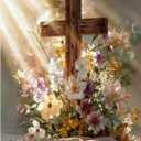 Great Jigsaw Puzzles for Adults 300 Pieces Religious Cross with Daisy Flowers Puzzles for Adults Toys Gift Family Decoration Kids Puzzle (300PCS-15"x10")