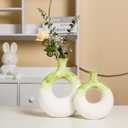 Ceramic Donut Vases Set of 2, Green and White, Perfect for Home Decor, Modern Boho Style, Ideal for Centerpieces and Dinner Tables