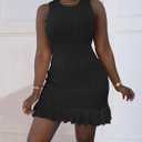 STOLKISS Women Summer Tank Dresses Sleeveless Crew Neck Basic Bodycon Mini Dress Casual Ribbed Knit with Ruffle Hem Sexy 2026 (Black, L)
