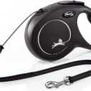 FLEXI New Classic Cord Retractable Dog Leash for Medium Dogs up to 44 lbs. 26 ft., Black | Tangle-Free Pet Walking Leash with One-Handed Brake, Pause, Lock | German Quality Product