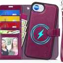 TUCCH Detachable Case for iPhone 17e & 16e Wallet 6.1", [Wrist Strap] Magnetic PU Leather Wallet Case RFID Blocking [Wireless Charging] 4 Card Holders Stand Folio Cover for iPhone 17e/16e, Plum Purple