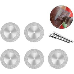 YAFIYGI Diamond Cutting Wheel Discs 5Pcs 60mm with Mandrels 1/8 Inch Shank Stone Blade Small Rotary Tool Ideal for Cuts Glass Plastic Jade Metal Stone Tile Tiles Marble Rotary Cutter (2.36in) 2 Pack