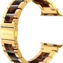 Wearlizer Compatible with Apple Watch Band 42/44/45/46/49mm Replacement Womens Mens Wristbands Gold Stainless Steel Tortoise Resin Strap Metal iWatch Series 11 10 9 8 7 6 5 4 3 SE/Ultra 3 2 1