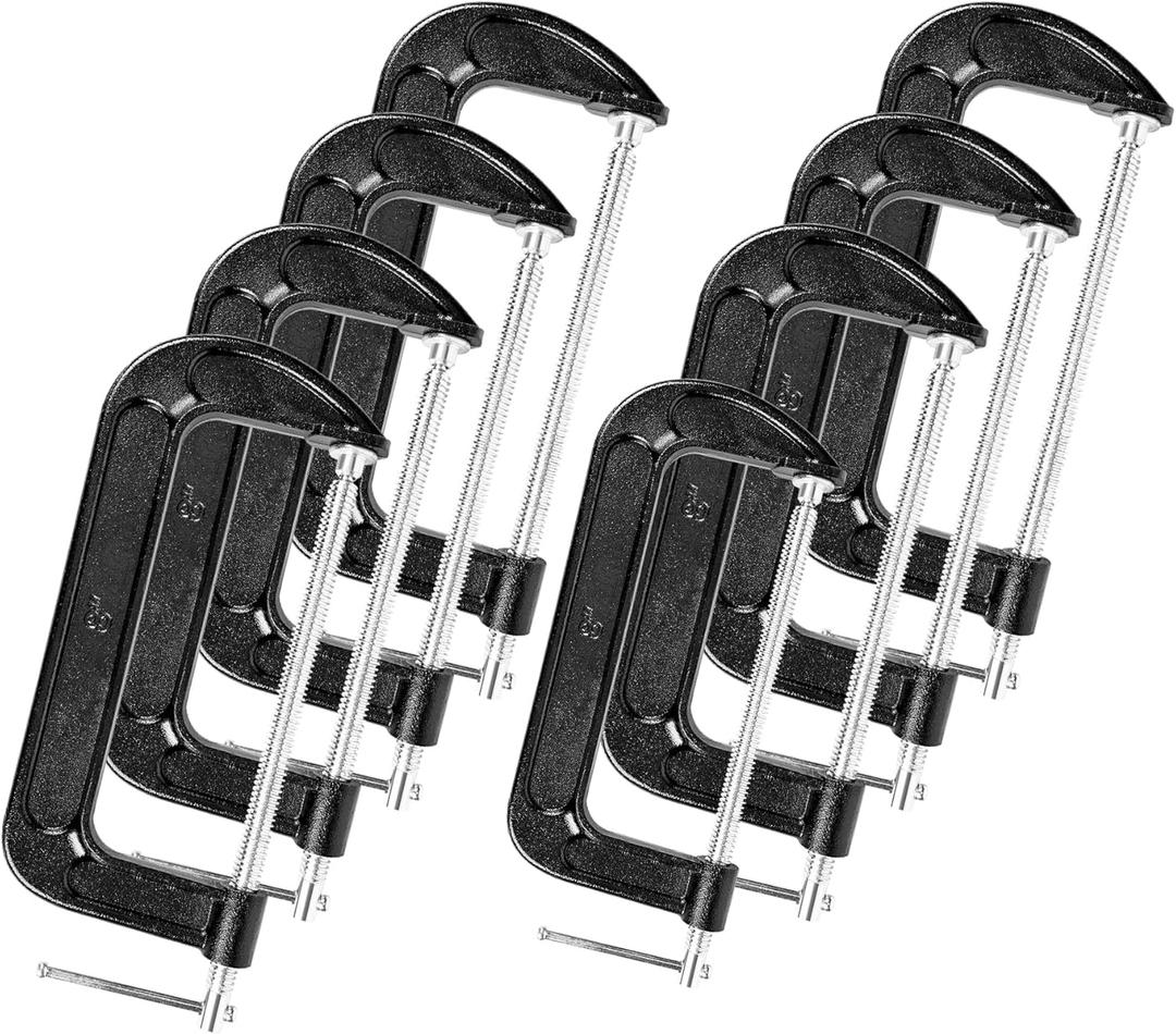 MYFAMIREA 8 Pcs C Clamp 8 Inch Heavy Duty Steel C Clamp Set Cast Iron Frame Sliding T-Handle More Stability Massive Clamps for Woodworking, Welding, Building, Automotive Applications (Black)