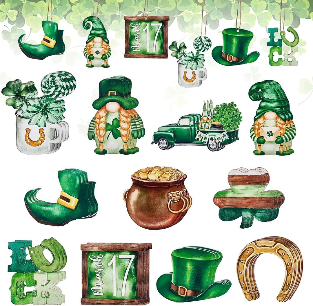 36Pcs St. Patrick's Day Wooden Ornaments Set Irish Day Tree Hanging Ornaments Good Luck Decorations for St. Patrick's Day Tree Docor Home Party
