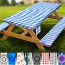 Fitted Picnic Table Cover with Bench Covers Vinyl Waterproof Elastic Edges Fitted Rectangle Tables Patio Tablecloth Camping Gear and Essentials Rv Accessories Road Trip Supplies Car Travel Must Haves (72x30in, Blue Grid)