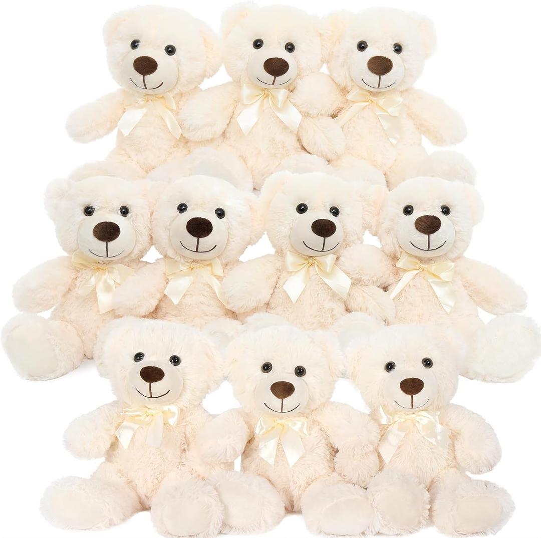 MorisMos 10Pcs Teddy Bears Bulk Baby Shower, 14inch Cute White Teddy Bear Stuffed Animals Plush, Small Stuffed Bears on Centerpiece Baby Shower, Easter Basket Stuffer Toy