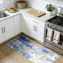 RELEANY Washable Area Rugs 2'x5' Non-Slip Modern Abstract Soft for Living Room Entryway Bedroom Kitchen, Print Pattern, Grey Blue Gold/Golden