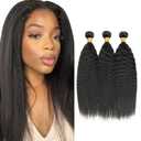 Yaki Straight Human Hair Bundles #1B Bundle Yaki Human Hair Bundles Unprocessed Virgin Natural Black Color Bundle 20 22 24 Inch 150g