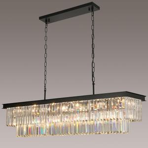 Weesalife Crystal Chandeliers for Dining Room Light Fixtures Over Table18-Lights Black Modern Rectangle Chandeliers for Kitchen Island Bar L46 Inch