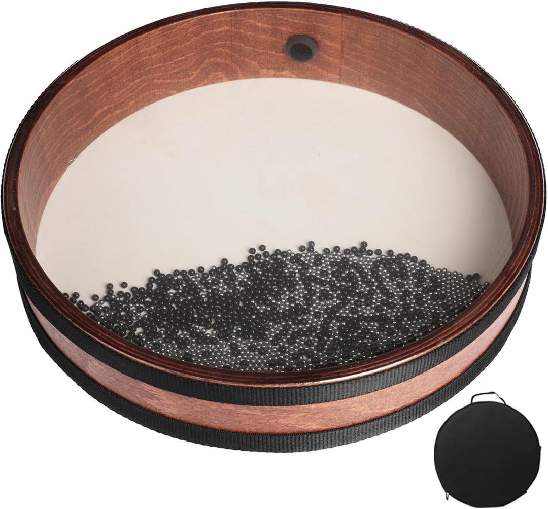 12 Inch Professional Ocean Wave Drum - Goatskin Drum with Steel Beads, Natural Sound Instrument for Meditation Relaxation Yoga, Includes Carry Bag(12in)