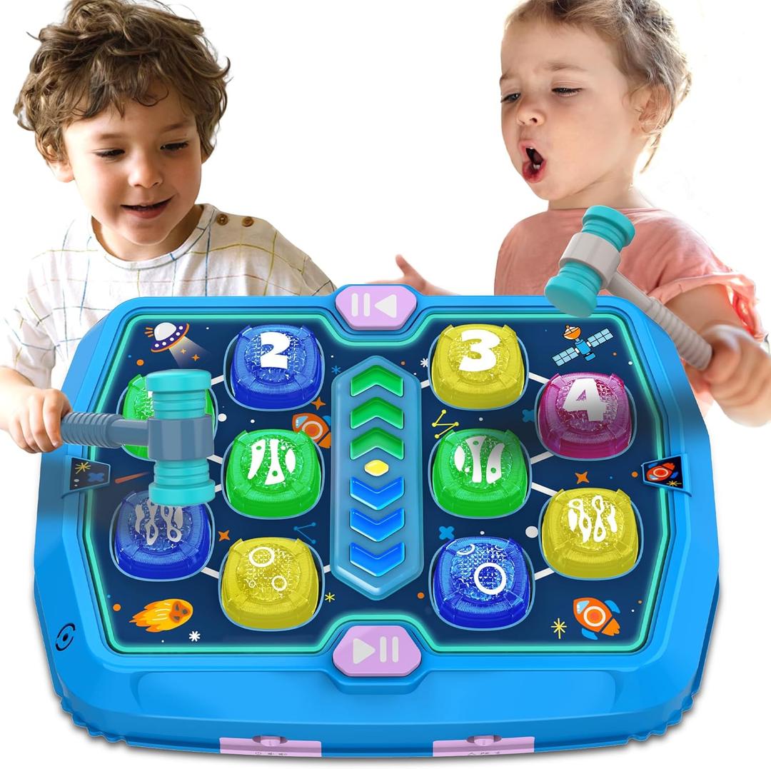 Whack Game Mole for Toddlers, Toys for 3 4 5 6 Year Old Boys Girls, Interactive Pounding Toys for Age 3-5, 3 Modes, 2 Hammers, Sound & Light, Birthday Xmas Gifts for Boys Girls Kids Age 3 4 5 6 7 8+ (Blue)