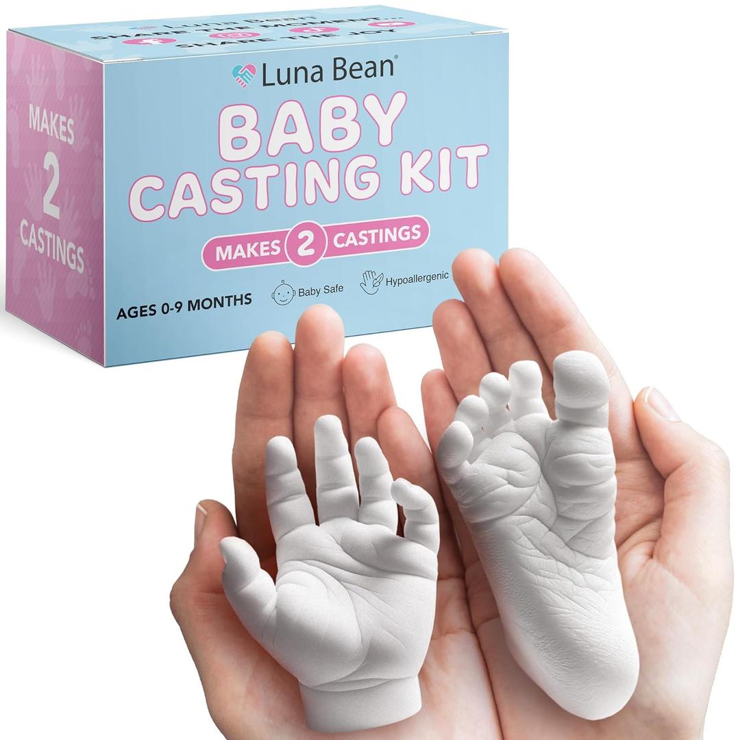 Luna Bean Baby Footprint and Hand Casting Kit (2 Pack) Personalized Baby Gifts for New Mom - Infant Newborn Foot Handprint Keepsake Mom to Be Gift