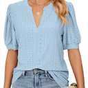 PerZeal Women's Summer Tops Tunic V Neck Ruffle Half Sleeve Blouses Short Sleeve Casual Loose Tops T-Shirts Light Blue X-Large