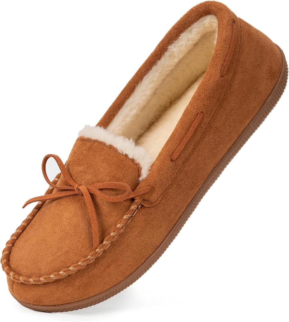 HomeTop Women's Moccasins House Slippers Memory Foam Indoor Outdoor Ladies Shoes (10, Cinnamon)