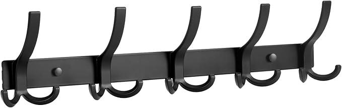 Wall Mounted Heavy-Duty: Metal Coat Hanger 5 Hooks for Hanging Hat, Clothes, Robe, Keys, Backpack, Bathroom Towels, Jacket, Purse - Closet, Door, Entryway, Mudroom (Black, 1 Pack)