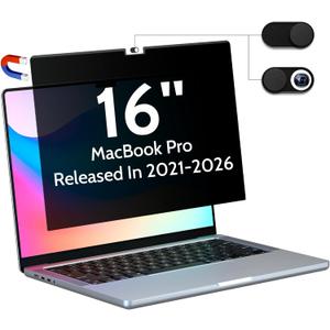 Peslv Magnetic Privacy Screen for MacBook Pro 16 Inch (20212026, M1, M2, M3, M4, M5), 16inch Removable Matte Anti Blue Light Glare Private Filter Protector for Mac Pro 16.2" Laptop