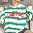 LUKYCILD Christmas Vibes Sweatshirt Women Merry Christmas Shirt Xmas Long Sleeve Shirt Winter Holiday Sweatshirts (Medium, Green-striped)