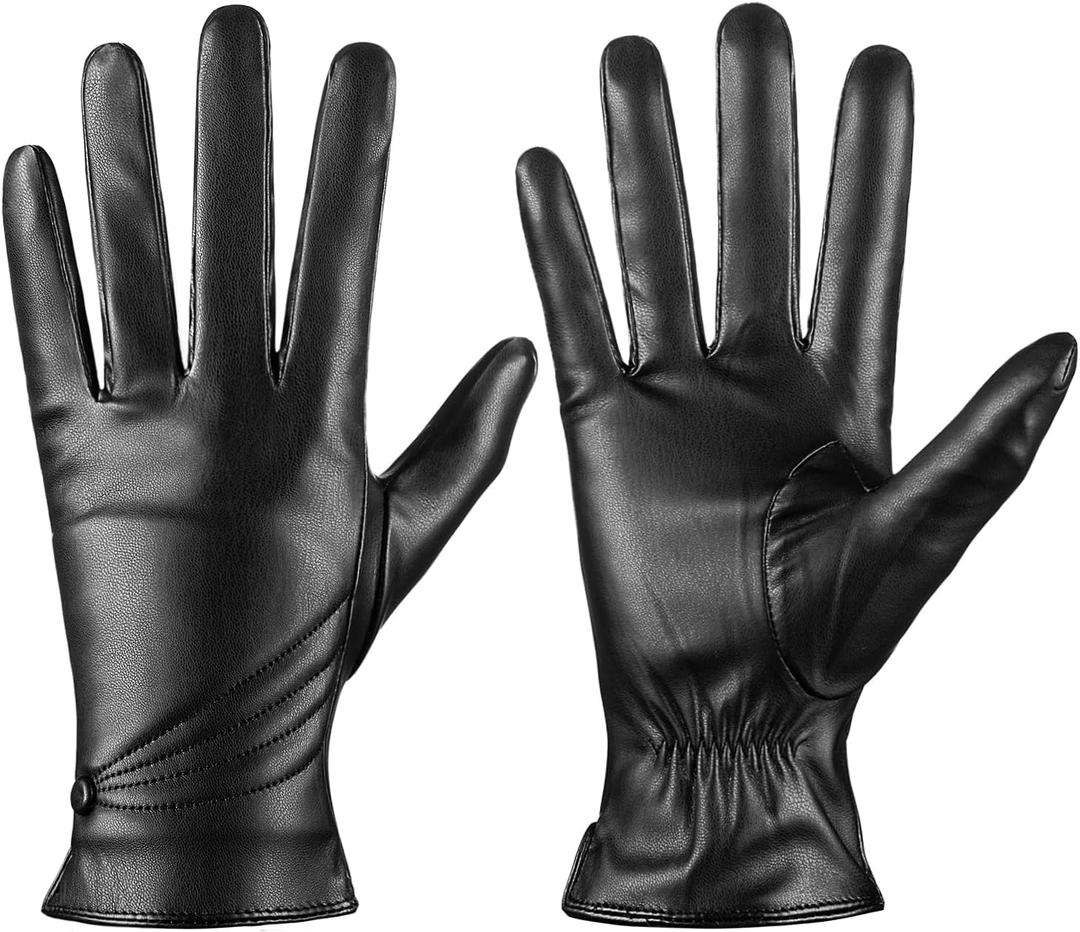 Winter Leather Gloves for Women, Warm Touchscreen Driving Texting Cashmere Lined Gloves (Medium, Black)
