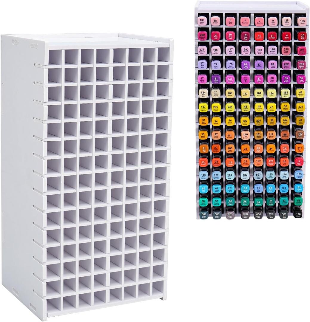 SANFURNEY Art Marker Storage Rack for 120 Markers, Watercolour Brushes Pens Color Pencils Organizer Holder for Desk Christmas