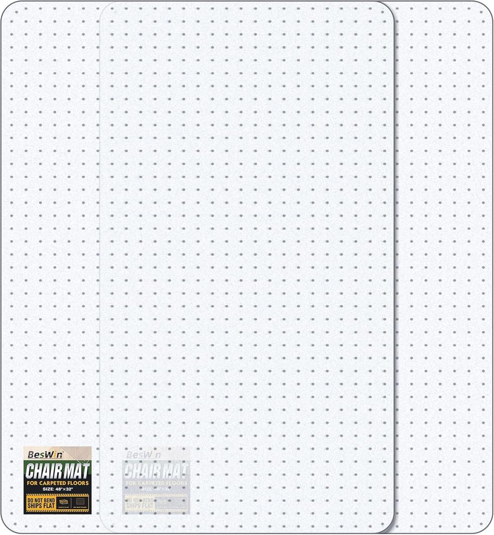 BesWin Office Chair Mat for Carpet, 2 Pack 32" x 48" Heavy Duty Hard Computer Desk Chair Mat for Carpeted Floors, Anti-Slip Carpeted Floor Protector for Home Office, Smooth Glide, Ship Flat