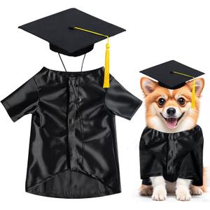 Dog Graduation Cap Gown Set 2026, Adjustable Washable Pet Graduation Outfit for Small Medium Dogs,with Cap Tassel, Glasses & Scroll, Dog Graduation Outfits Gifts (Black, Small)
