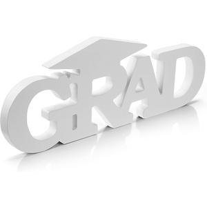 Yookeer Grad 2026 Wooden Letter Sign Graduation Party Decorations Grad Senior Prop Congrats Wood Sign Table Free Standing Wall Decor for College Graduation Suppliers Wedding Decor(White)