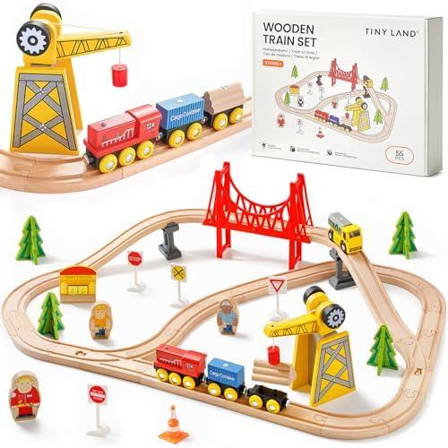 Tiny Land 55PCS Wooden Train Set - Compatible with Major Brand Tracks, Educational Toy for Toddlers & Kids Ages 3-7, Durable Wooden Railway Tracks Tiny Land 55PCS Wooden Train Set - Compatible with Major Brand Tracks, Educational Toy for Toddlers & Kids Ages 3-7, Durable Wooden Railway Tracks