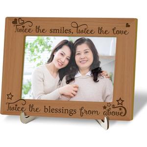 Tabletop Wood Photo Frame, Twice the Smile, Twice the Love Desktop Picture Frame with Stand, Pregnant Twin Mom Dad Gift, Home Table Decor Supplies for Living Room Bedroom (4x6 Horizontal) -26
