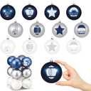 Soulchen 12 Pcs Football Ornaments Set 3.15 Inch Hanging Ball Ornaments Sports Football Themed Birthday Decor with Star Helmet Foam Finger Classic Blue and Grey Color (Transparent Thread)